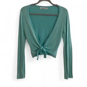 VINTAGE Y2K COTTON EMPORIUM BLUE LONG SLEEVE TIE FRONT CROP TOP SIZE MEDIUM